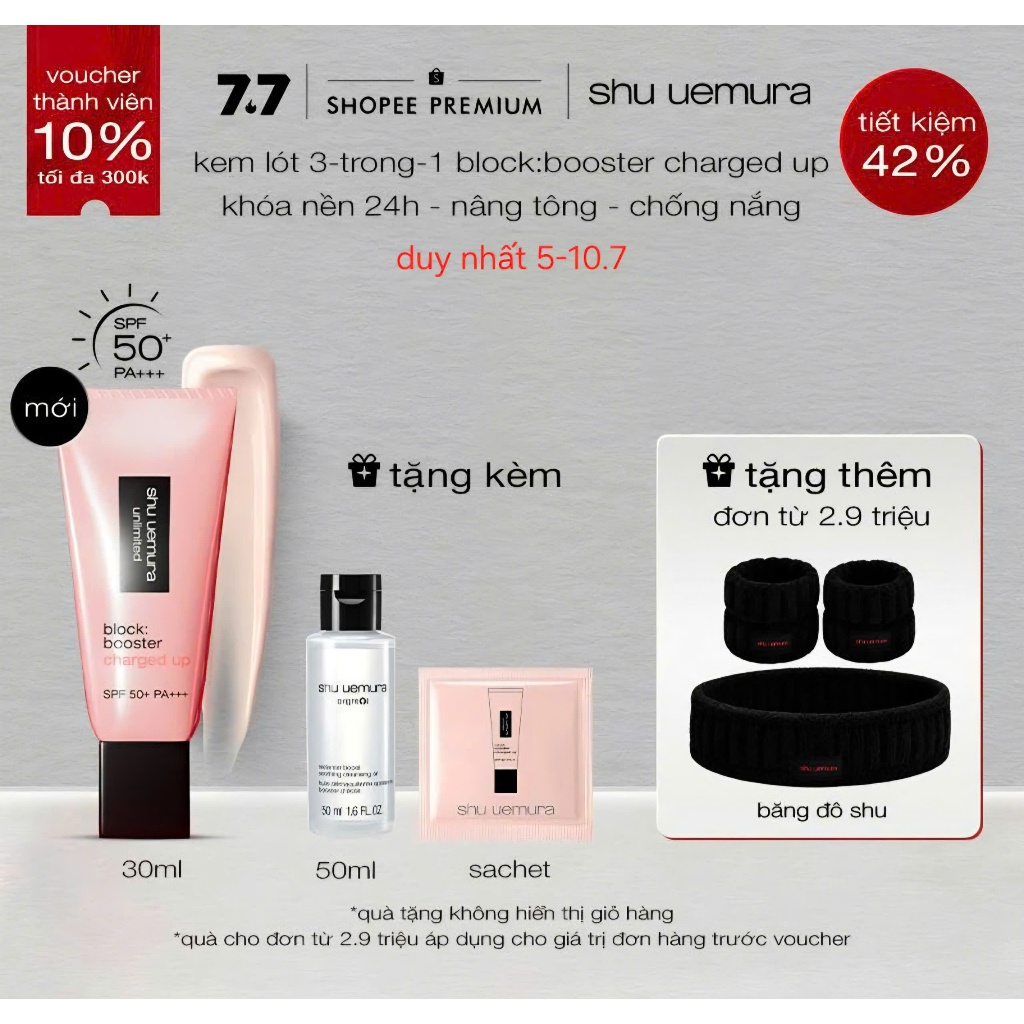 [mới] kem lót khóa nền 24h, nâng tông và chống nắng 3-trong-1 shu uemura block:booster charged up