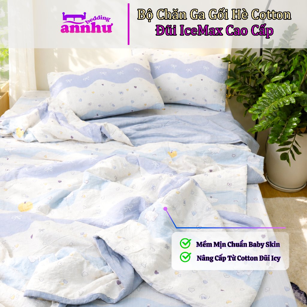 Bộ Chăn Hè Ga Gối Cotton Đũi Icemax Cao Cấp  5 Món, Mềm Mịn Chuẩn Baby Skin, Thoáng Mát An Như Bedding