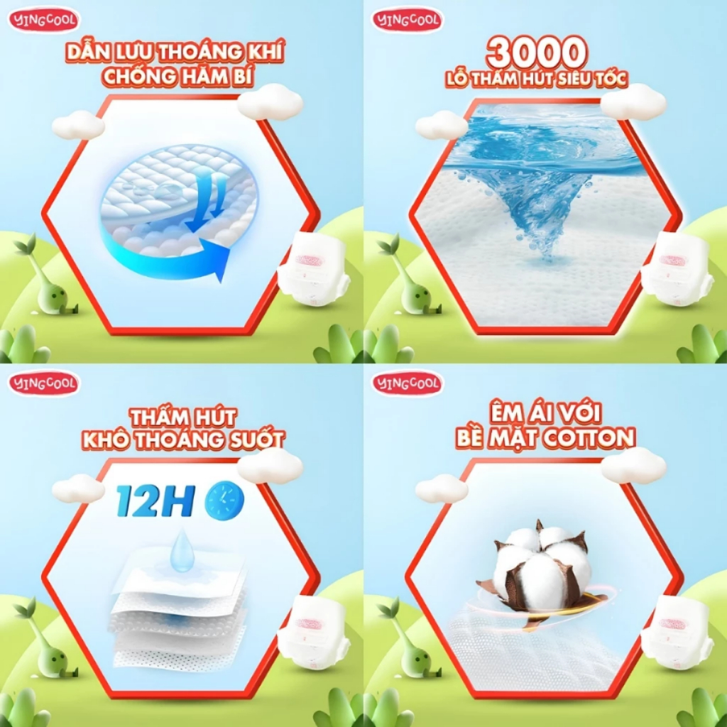 [MUA 1 TẶNG 1] Bỉm YINGCOOL THƯỜNG FULL SIZE Siêu Thấm, Chống Tràn, Không Hăm, An Toàn Cho Bé