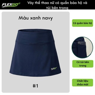 (Hỏa tốc HCM)Váy Quần Thể Thao Nữ Flexgo Cạp Cao Có Túi Điện Thoại - Váy Tennis, Pickleball, Chạy Bộ, Gym