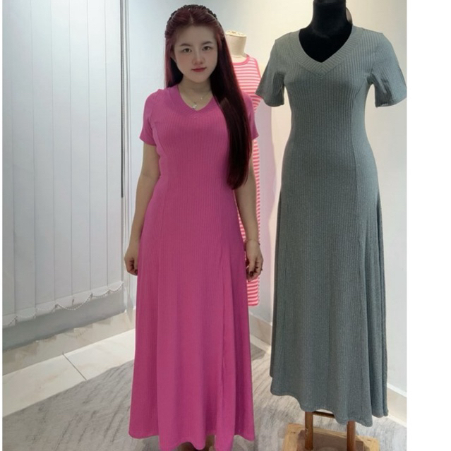 Đầm Tay Ngắn Cổ Tim Dáng Dài Siêu Xoè  Siêu Đẹp Vải Đũa Lạnh cao cấp
