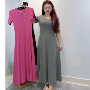 Đầm Tay Ngắn Cổ Tim Dáng Dài Siêu Xoè Siêu Đẹp Vải Đũa Lạnh cao cấp