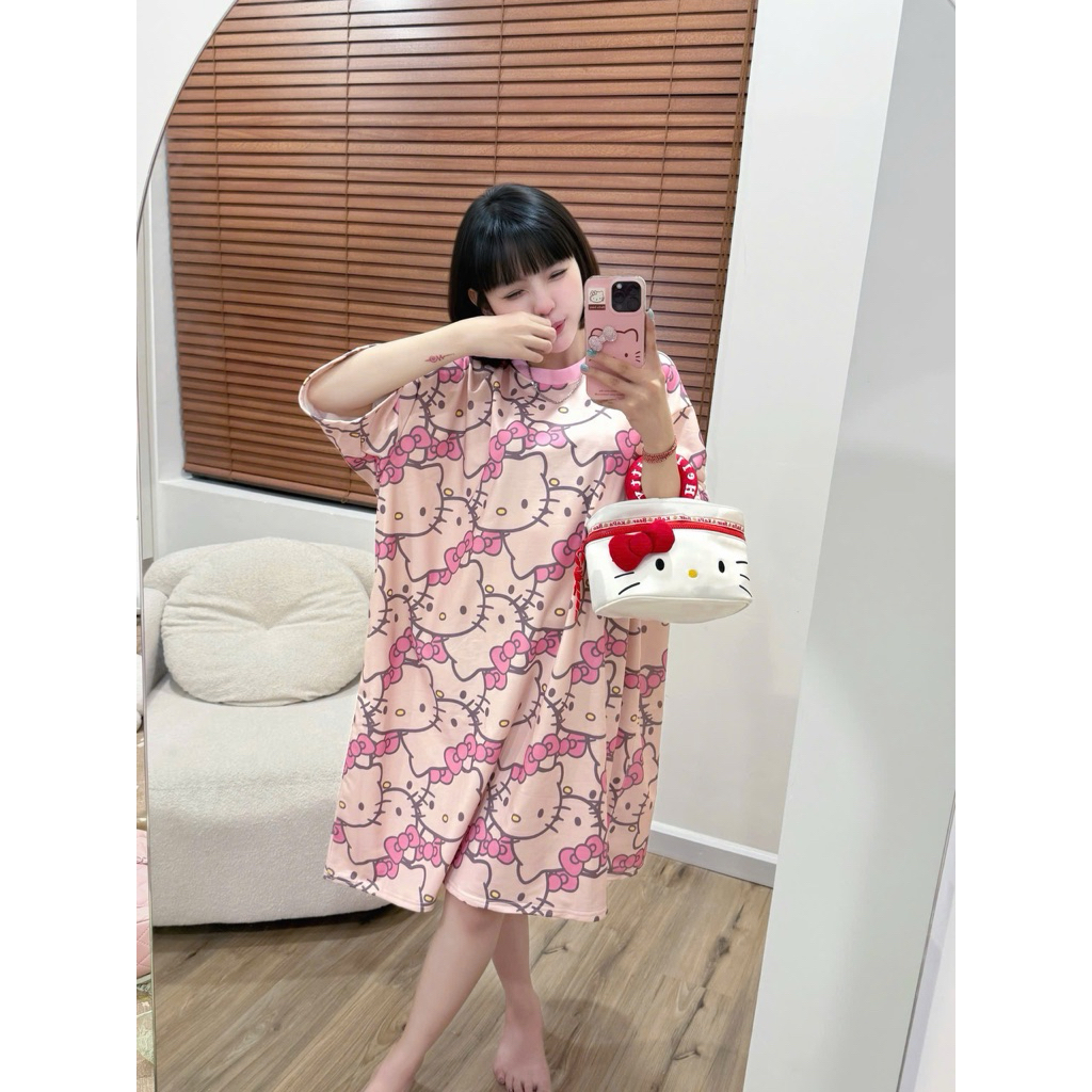 Đầm Ngắn Thun Rộng In Full Hai Mặt Họa Tiết Cotton Co Giãn Tốt Dễ Phối Đồ