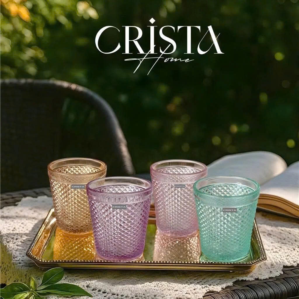 BỘ 4 CỐC VÂN KIM CƯƠNG CRISTA HOME 300ML CAO CẤP