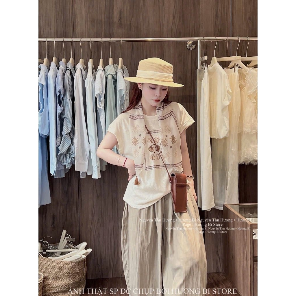 [𝑯𝒂 𝑨𝒏𝒉] Áo Cộc Phông Giấy Hoa Kèm Khăn QCL1:#6464