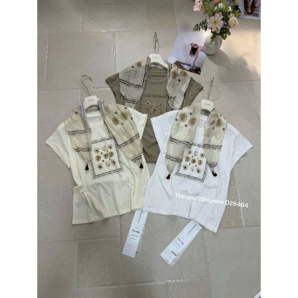 [𝑯𝒂 𝑨𝒏𝒉] Áo Cộc Phông Giấy Hoa Kèm Khăn QCL1:#6464