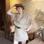 Set linen 2 chi tiết : Áo sơmi trắng cộc tay bassic phối chân váy chữ A style Hàn Quốc trẻ trung năng động (kèm đai)