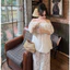 Set bộ ren hoa trắng cao cấp , Áo trễ vai dáng babydoll tay bồng kèm quần suông ống rộng phong cách tiểu thư sang chảnh