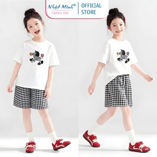 Set Bộ Bé Gái Hình Ngựa Vằn Dễ Thương, Áo Thun Tay Ngắn phối Quần Short Caro Mùa Hè Cho Bé 9-42kg