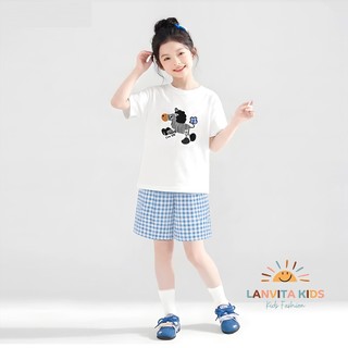 Set Bộ Bé Gái Hình Ngựa Vằn Dễ Thương, Áo Thun Tay Ngắn phối Quần Short Caro Mùa Hè Cho Bé 9-42kg