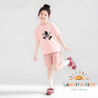 Set Bộ Bé Gái Hình Ngựa Vằn Dễ Thương, Áo Thun Tay Ngắn phối Quần Short Caro Mùa Hè Cho Bé 9-42kg