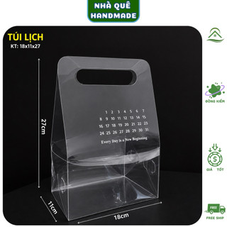 Túi Lịch Mika Trong Suốt PVC Có Quai Xách 18x11x27cm - Túi Đựng Hộp Quà Tặng, Hộp Hoa Handmade, Hoa Sáp, Hoa Kẽm Nhung