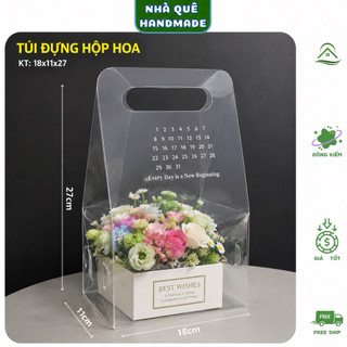 Túi Lịch Mika Trong Suốt PVC Có Quai Xách 18x11x27cm - Túi Đựng Hộp Quà Tặng, Hộp Hoa Handmade, Hoa Sáp, Hoa Kẽm Nhung