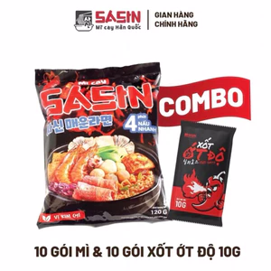 MÌ CAY SASIN VỊ KIM CHI + 10 GÓI XỐT ỚT ĐỘ 10G.