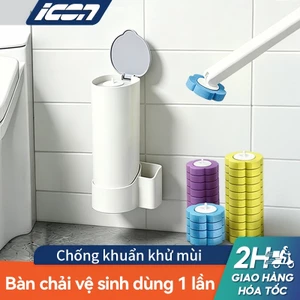 Bộ bàn chải vệ sinh dùng một lần ICON — chống khuẩn khử mùi, đầu chổi xoay 360°, gắn tường cất gọn, có đầu thay thế.