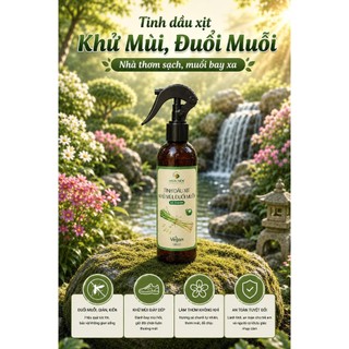 Tinh dầu Xịt Khử Mùi, Đuổi Muỗi Sả Chanh - Hoa Nén - Vegan - An toàn sức khoẻ - 200ml