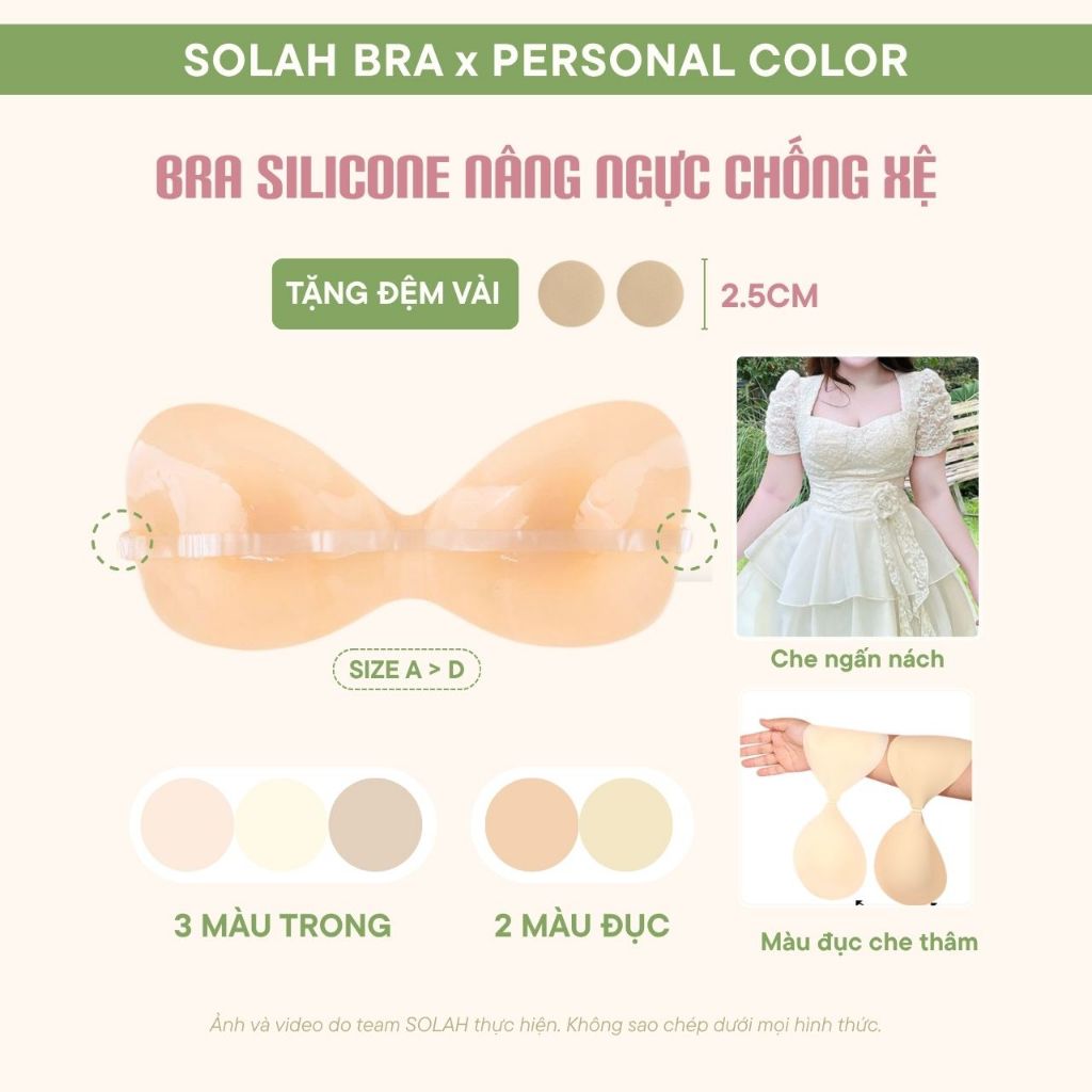 Miếng Dán Ngực Silicone Có Dây Chống Tuột SOLAH Mút Liền Nơ Thể Thao Nhảy Nhót Áo Váy Ôm Body BR09