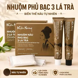 Kem Nhuộm Tóc Nâu Phủ Bạc Kiều Nương 3 Lá Trà A+B 200g – Màu Nâu Tự Nhiên, An Toàn Lành Tính, Kèm Găng Tay & Lược Bôi
