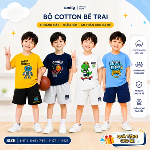 Bộ mặc nhà bé trai cộc tay AMILY 1T260601 cotton mềm mịn mát cho bé có in hình hoạ tiết 2LS26S004