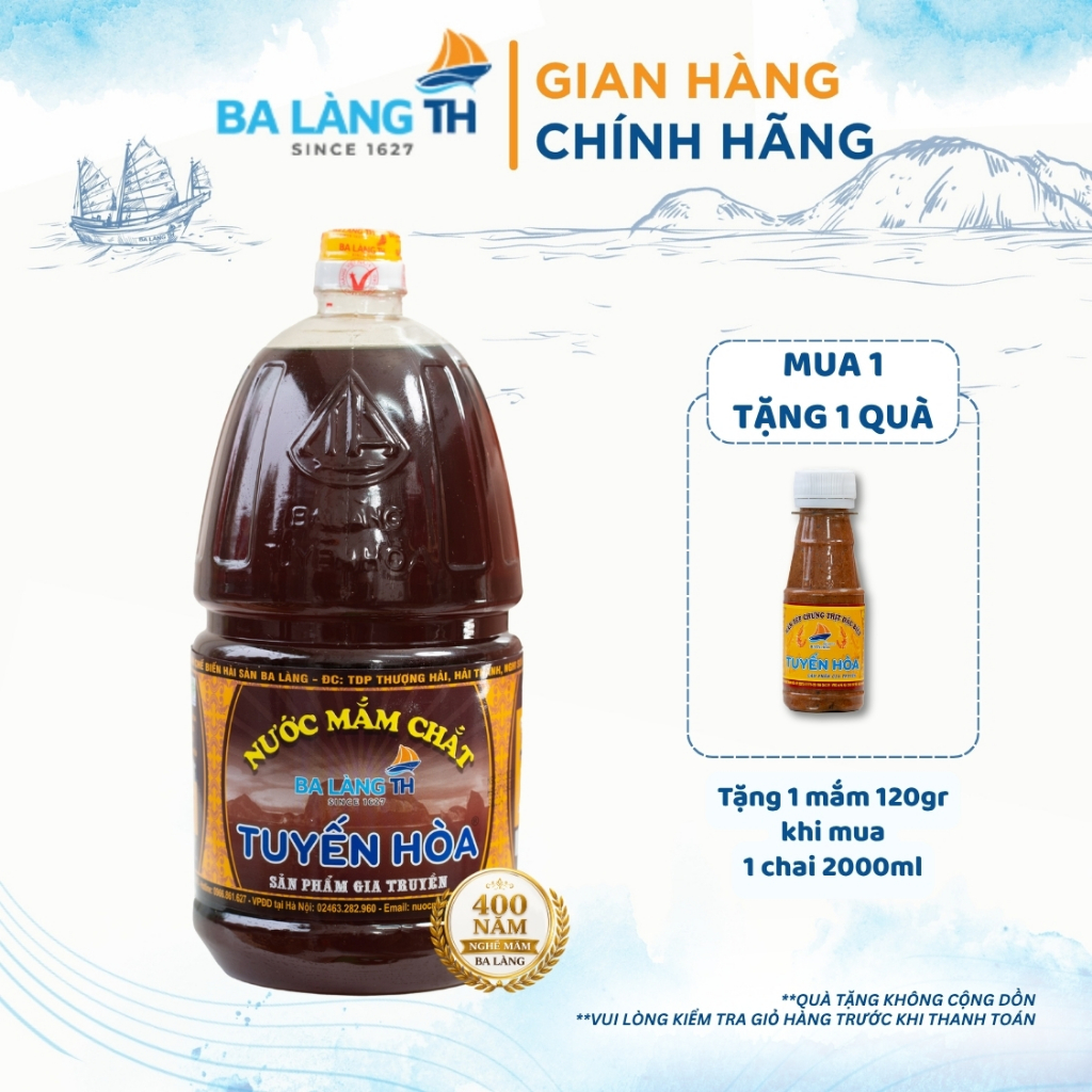 Nước Mắm Chắt Cá Cơm Ba Làng TH 400 Năm Truyền Thống 2000ml