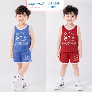 Set Bộ Ba Lỗ Bé Trai JOYFUL Hình Gấu, Áo Ba Lỗ Quần Short Thun Mát Mùa Hè Cho Bé 8-18kg