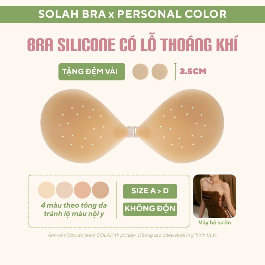 Áo Bra Dán Ngực Silicon Có Lỗ SOLAH Chống Mồ Hôi Mặc Bikini Croptop Váy Gel Dính Chắc Bigsize BR03