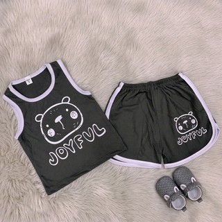 Set Bộ Ba Lỗ Bé Trai JOYFUL Hình Gấu, Áo Ba Lỗ Quần Short Thun Mát Mùa Hè Cho Bé 8-18kg