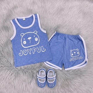 Set Bộ Ba Lỗ Bé Trai JOYFUL Hình Gấu, Áo Ba Lỗ Quần Short Thun Mát Mùa Hè Cho Bé 8-18kg