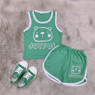 Set Bộ Ba Lỗ Bé Trai JOYFUL Hình Gấu, Áo Ba Lỗ Quần Short Thun Mát Mùa Hè Cho Bé 8-18kg