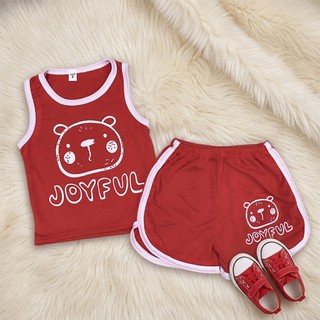 Set Bộ Ba Lỗ Bé Trai JOYFUL Hình Gấu, Áo Ba Lỗ Quần Short Thun Mát Mùa Hè Cho Bé 8-18kg