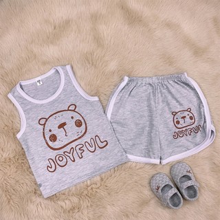Set Bộ Ba Lỗ Bé Trai JOYFUL Hình Gấu, Áo Ba Lỗ Quần Short Thun Mát Mùa Hè Cho Bé 8-18kg