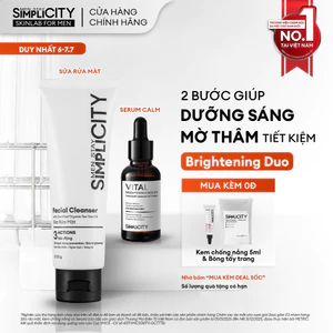 Combo Brightening Duo dưỡng trắng mờ thâm tiết kiệm cho nam Men Stay Simplicity: Sữa rửa mặt 100g & Serum Vital 30ml