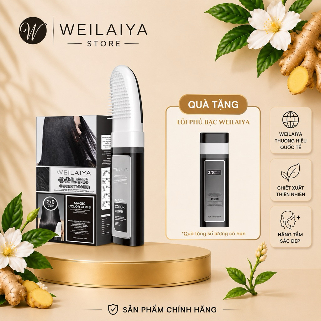 Weilaiya Dầu Gội Phủ Bạc Chính Hãng,Che Tóc Bạc, Dưỡng Tóc Mềm Mượt. Tặng Lõi Phủ Bạc/Mini Gừng