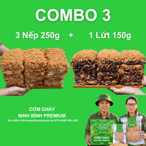 3 Gói Cơm Cháy Gạo Nếp 250g + 1 Gói Cơm Cháy Gạo Lứt 150g Cơm cháy Ninh Bình Premium của HTX Hùng Ba Lăm