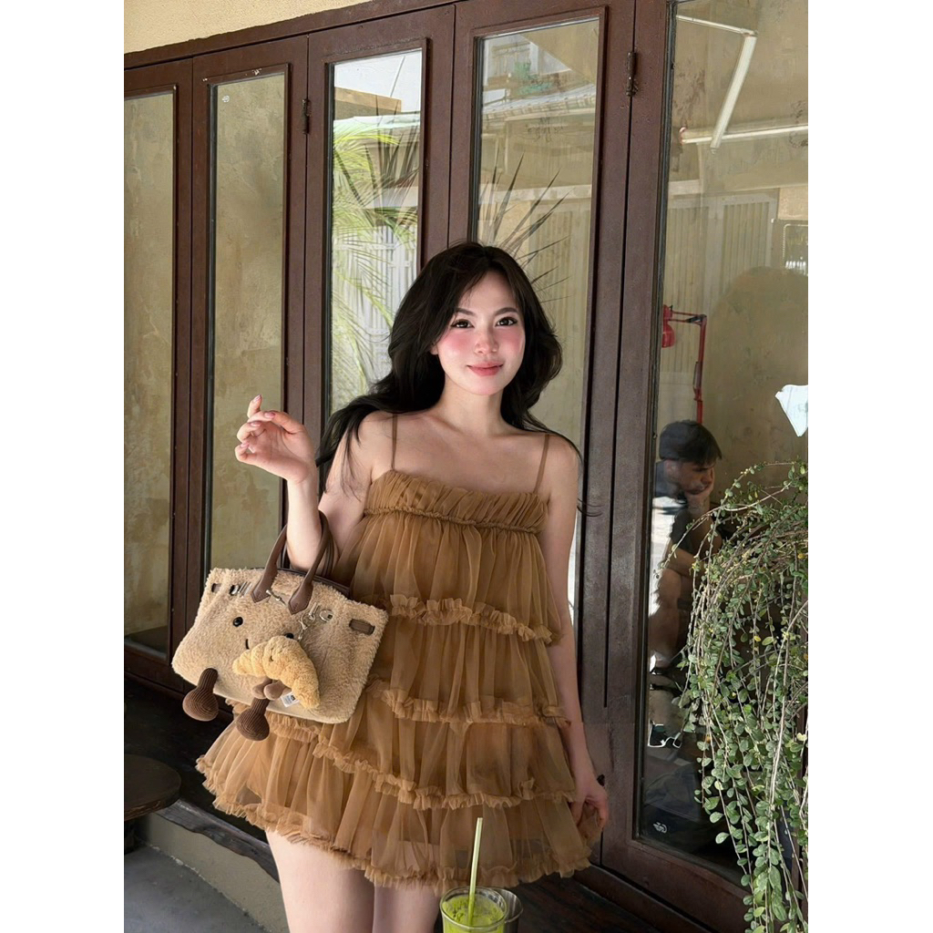 Váy 2 dây lưới bèo tầng bánh bèo xinh