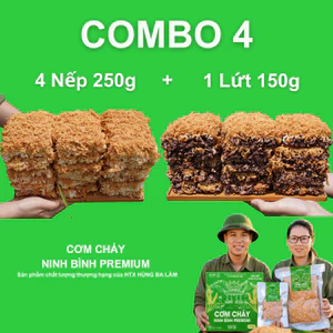 4 Gói Cơm Cháy Gạo Nếp 250g + 1 Gói Cơm Cháy Gạo Lứt 150g Cơm cháy Ninh Bình Premium của HTX Hùng Ba Lăm