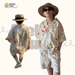 Set Bé Trai Áo Sơ Mi Kem Họa Tiết Hoa + Quần Short Kem Mellow Duck (4-13 Tuổi) B2606072