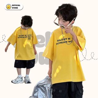 Áo Thun T-Shirt Bé Trai Vàng In Họa Tiết Chữ Đen Trước Ngực Mellow Duck (4-13 Tuổi) B2606040