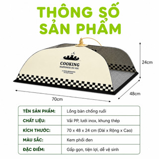 Lồng Bàn Đậy Thức Ăn Gấp Gọn Khung Thép Chắc Chắn GD61 - Lồng Bàn Vải Đậy Thức Ăn Trục Gấp Trơn Chu