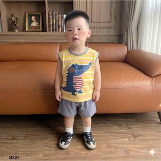 Bộ ba lỗ cho bé trai chất cotton TC thoáng mát, đồ bộ mùa hè họa tiết thú ngộ nghĩnh 8-21 kg