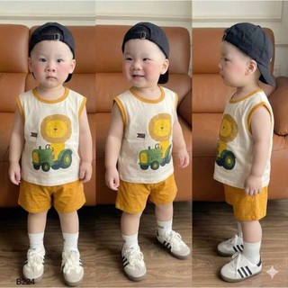 Bộ ba lỗ cho bé trai chất cotton TC thoáng mát, đồ bộ mùa hè họa tiết thú ngộ nghĩnh 8-21 kg