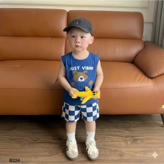 Bộ ba lỗ cho bé trai chất cotton TC thoáng mát, đồ bộ mùa hè họa tiết thú ngộ nghĩnh 8-21 kg