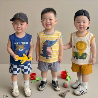 Bộ ba lỗ cho bé trai chất cotton TC thoáng mát, đồ bộ mùa hè họa tiết thú ngộ nghĩnh 8-21 kg