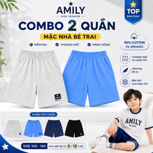 Combo 2 quần mặc nhà bé trai AMILY Cotton 95% cạp chun mềm mại, Thoải Mái, Form Basic 3-12 Tuổi