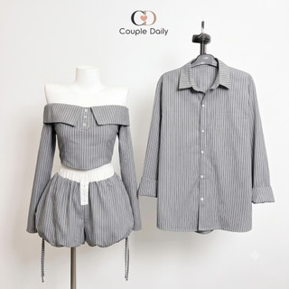 Set Đồ Đôi Nam Nữ Couple Váy Bí Phồng Trễ Vai & Áo Sơ Mi Tay Dài Đi Biển Chụp Ảnh 88003 [GIÁ MỞ BÁN]