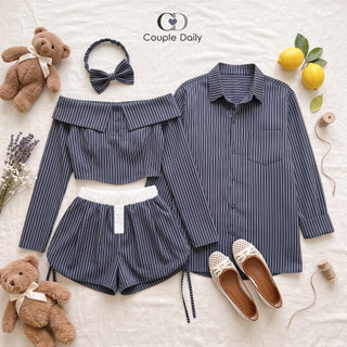 Set Đồ Đôi Nam Nữ Couple Váy Bí Phồng Trễ Vai & Áo Sơ Mi Tay Dài Đi Biển Chụp Ảnh 88003 [GIÁ MỞ BÁN]