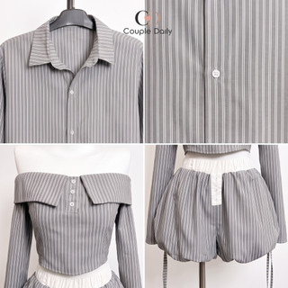 Set Đồ Đôi Nam Nữ Couple Váy Bí Phồng Trễ Vai & Áo Sơ Mi Tay Dài Đi Biển Chụp Ảnh 88003 [GIÁ MỞ BÁN]