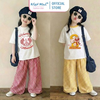 Set Đồ Bé Gái Áo Thun Tay Ngắn Phối Quần Dài Dáng Suông Caro, Bộ Thời Trang Bé Gái Hàn Quốc | NHẬT MINH KIDS