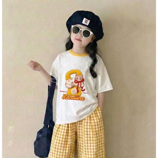 Set Đồ Bé Gái Áo Thun Tay Ngắn Phối Quần Dài Dáng Suông Caro, Bộ Thời Trang Bé Gái Hàn Quốc | NHẬT MINH KIDS