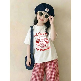 Set Đồ Bé Gái Áo Thun Tay Ngắn Phối Quần Dài Dáng Suông Caro, Bộ Thời Trang Bé Gái Hàn Quốc | NHẬT MINH KIDS